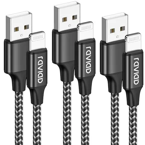 Produktbild: RAVIAD iPhone Ladekabel, Lightning Kabel (3Stück 2M) MFi Zertifiziert Ladekabel iPhone Schnellladekabel iPhone Kabel für iPhone 14 13 12 11 Pro Max Mini XR XS X 8 8 Plus 7 7 Plus 6s 6 6 Plus 5S 5 SE