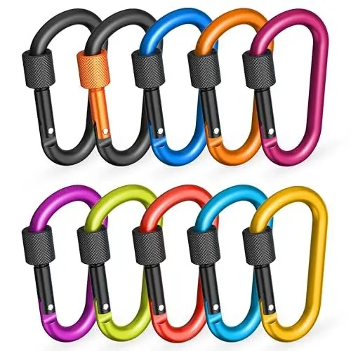 Produktbild: RAVN HAMAN 10 x Schraubkarabiner - Bunt - - Karabiner mit Schraubverschluss bis 30 kg - - Karabinerhaken für drinnen und draußen - - Haken für Hängematte, Boxsack, Dekoration etc.