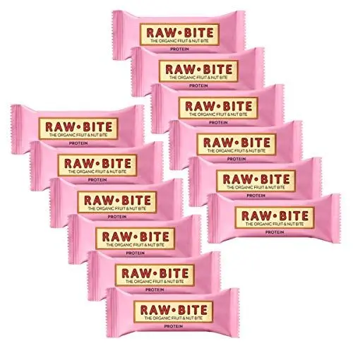Produktbild: Raw Bite - Protein Riegel - Frucht-Nussriegel mit Reis- und Erbsenproteine, Größe:12 x 50 g