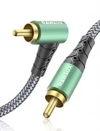 Produktbild: RAWAUX 90 Grad Gewinkelt Cinch Audio Kabel -2M Cinch auf Cinch Stereo Audiokabel, Rechtwinkliges Subwoofer Kabel für Verstärker, Lautsprecher, Soundbar, Heimkino und HiFi Systeme