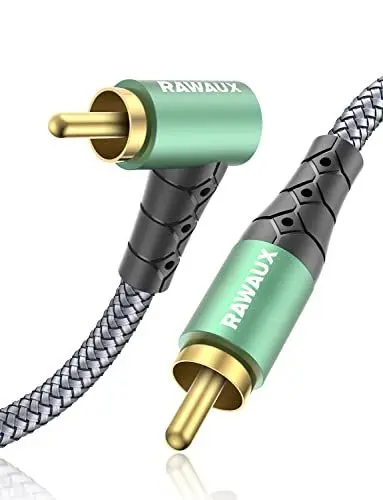 Produktbild: RAWAUX 90 Grad Gewinkelt Cinch Audio Kabel -2M Cinch auf Cinch Stereo Audiokabel, Rechtwinkliges Subwoofer Kabel für Verstärker, Lautsprecher, Soundbar, Heimkino und HiFi Systeme