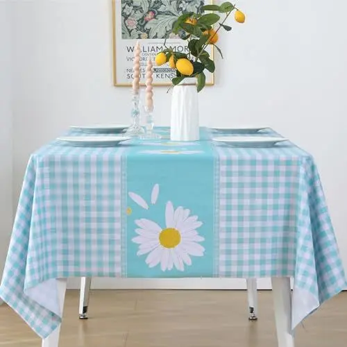 Produktbild: Rayapot PVC Wasserdicht Schmutzabweisend Tischdecke, Rechteckig Kunststoff Abwaschbar Zuschneidbar Tischtuch, Plastik Wachstuchtischdecke, Für Küchen Esszimmer Outdoor - Kariert - Blau - 140x180cm