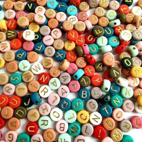 Produktbild: Rayead 1400 Stück Buchstabenperlen zum Armbänder, 4x7mm Runden Buchstaben Perlen Bunten Acryl mit Gold Letter Alphabet für Schmuck Machen