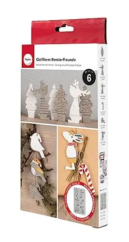 Produktbild: Rayher Silikon Gießform Rentierfreunde, Form mit 6 Einzelmotiven, Formgröße 14,5x26x1cm, zum Ausgießen mit Kreativ-Beton, Schmuck-Beton, Raysin-Gießpulver, Gießharz, Wachs, 36133000