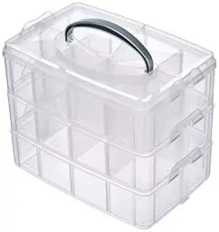 Produktbild: Rayher Sortierbox Aufbewahrung mit Griff,Transparent, groß, ‎23.1 x 18.5 x 15.6 cm,3 Etagen m. 17 Fächern,für Bastel-Material,Spielzeug, Büro-Utensilien,Accessoires–übersichtlich,stabil (39320000)