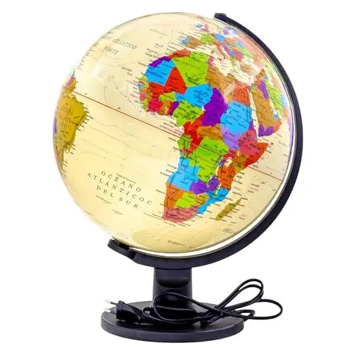 Produktbild: Raylu Paper - Globus beleuchtet und drehbar, Kartografie und Meridian, Zifferblatt der spanischen Welt (Creme, 32 cm)