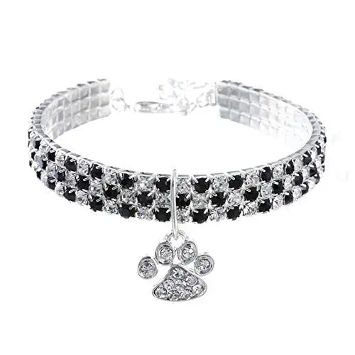 Produktbild: RayMinsino Haustierhalsband mit Diamanten, Verstellbarer Kristalldiamant elastischer Herzklauenanhänger Hochzeitskatze und Hund Kleiner Haustierhalskettenschmuck