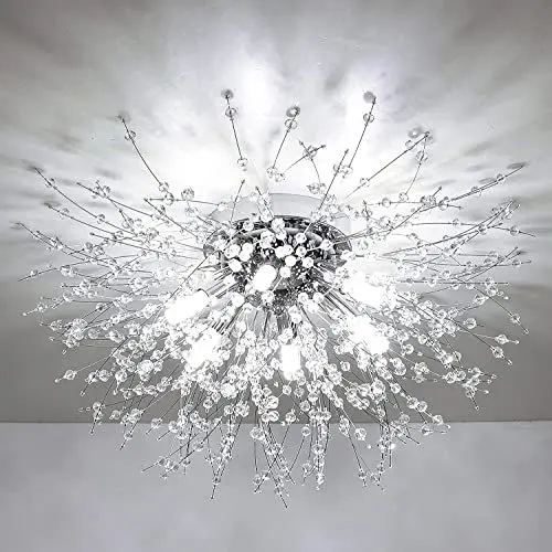 Produktbild: Rayofly Modern Kistall Deckenleuchte Wohnzimmer, Feuerwerk Kristall Deckenlampe Schlafzimmer, 6-Flammige Kistall Kronleuchter, Chrom Dimmbare Pendelleuchte Schlafzimmer, Esszimmer, Flur, Küche
