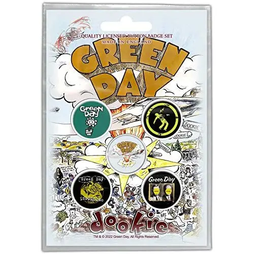 Produktbild: Green Day - Dookie Button-Set: 5er Set, Grün, Retro-Design, Kunststoff & Metall, Sicherheitsnadel