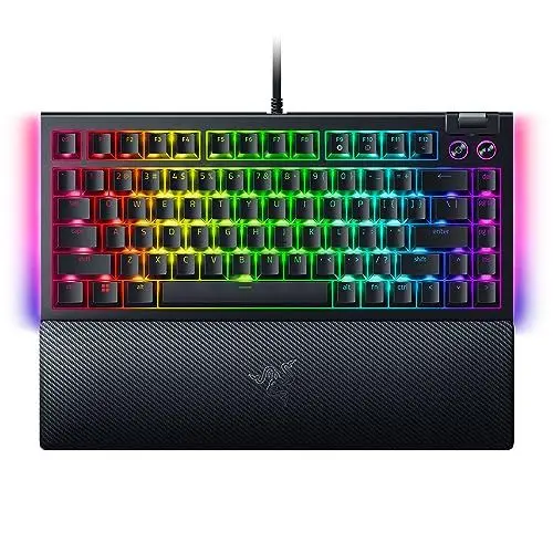 Produktbild: Razer BlackWidow V4 75% mechanische Gaming-Tastatur, Hot-Swappable Design, kompakt & langlebig, orange taktile Schalter, Chroma RGB, MF Roller & Media-Tasten, komfortable Handballenauflage, Schwarz