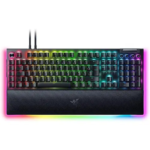 Produktbild: Razer BlackWidow V4 Pro(gelbe Switches) mechanische Gaming-Tastatur (mechanische Schalter,leise, Scrollrad,8 dedizierte Makro-Tasten, Handgelenkauflage aus Kunstleder, RGB Chroma)FR-Tastatur,FR layout