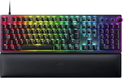 Produktbild: Razer Huntsman V2 (Purple Switch) - Praktisch latenzfreie optische Gaming-Tastatur (Handballenauflage, 4 Medientasten, Doubleshot PBT-Tastenkappen) QWERTZ DE-Layout | Schwarz