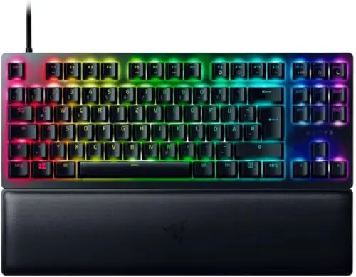 Produktbild: Razer Huntsman V2 Tenkeyless (Red Switch) - Optische Gaming-Tastatur ohne Ziffernblock (Lineare Optische Switches, Doubleshot PBT-Tastenkappen, Handballenauflage) QWERTZ DE-Layout | Schwarz