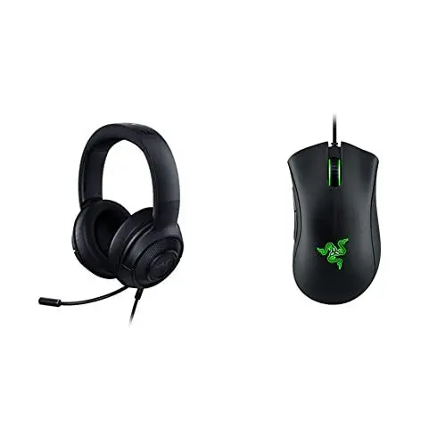 Produktbild: Razer Kraken X Lite Headset, Schwarz & DeathAdder Essential (2021) - Essentielle Gaming-Maus mit optischem 6.400-DPI-Sensor (Optischer Sensor mit echten 6.400 DPI, Ergonomisches Gehäuse) Schwarz