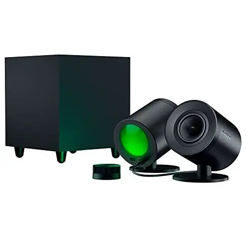 Produktbild: Razer Nommo V2 Pro - Full-Range-2.1-Gaming-Lautsprecher für PC mit kabellosem Subwoofer (3-Zoll-Full-Range-Treiber mit Aluminium-Phase-Plugs, Nach Unten Abstrahlender Subwoofer) Schwarz