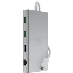 Produktbild: Razer USB-C Dock - 11 Anschlüsse mit HDMI, Gigabit-Ethernet, 3,5mm-Audio-Anschluss, USB-A & -C, kompatibel mit Windows und Mac (Bildschirm-Ausgabe mit 4K, 7.1 Surround Sound) Mercury