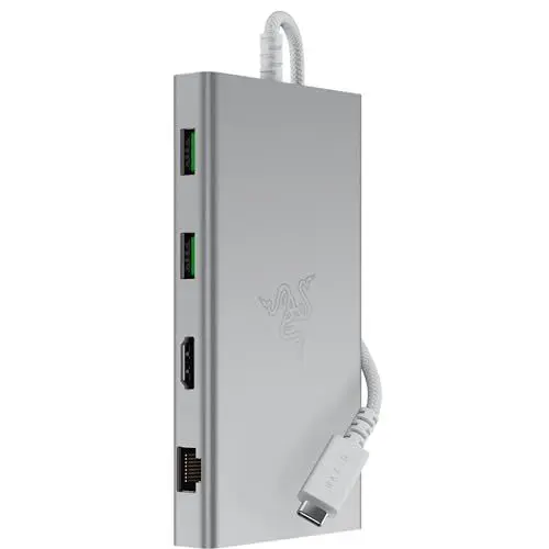 Produktbild: Razer USB-C Dock - 11 Anschlüsse mit HDMI, Gigabit-Ethernet, 3,5mm-Audio-Anschluss, USB-A & -C, kompatibel mit Windows und Mac (Bildschirm-Ausgabe mit 4K, 7.1 Surround Sound) Mercury