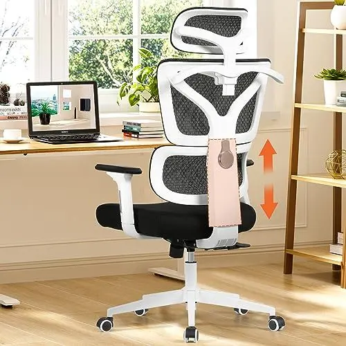 Produktbild: Razzor Ergonomischer Bürostuhl Schreibtischstuhl mit 3-stufig Verstellbarer Rückenlehne, Flexibler Kopfstütze und 3D Armlehnen, Drehstuhl Netzstuhl mit Neigungsfunktion bis 130°, Chefsessel