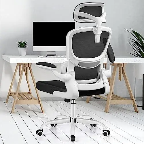 Produktbild: Razzor Ergonomischer Bürostuhl, Schreibtischstuhl mit Verstellbarer Kopfstütze, Lendenwirbelstütze, Computerstuhl aus Netz mit Hochklappbaren Armlehnen, Chefsessel mit Neigungsfunktion 90°-135°