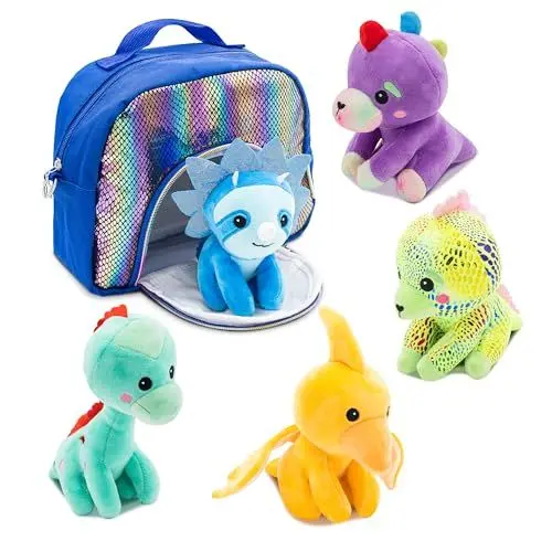Produktbild: RBSFL Dinosaurier Plüschtier Set mit Tragetasche, 5 Niedliche Dinosaurier Kuscheltier, Weiche Dinosaurier Stofftier, Weich Stoffpuppen Perfektes Baby Plüsch Geschenk für Jungen und Mädchen