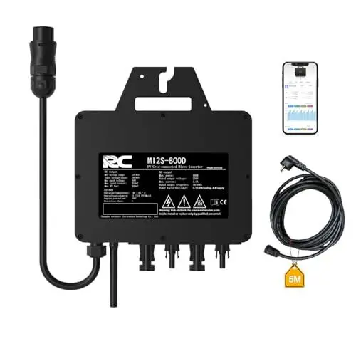 Produktbild: RC Mikro-Wechselrichter 800W, Solar-Wechselrichter MPPT Mikro-Solar-Netzeinspeise-Wechselrichter-Konverter mit WiFi-Überwachungssystem für Mobiltelefone, Schwarz
