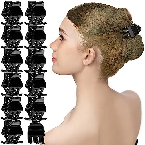 Produktbild: RC ROCHE 12 Stück Haarspangen Damen Starker Halt 3 Zähne Haarklammern Mädchen Qualitäts Kunststoff, Medium Schwarz
