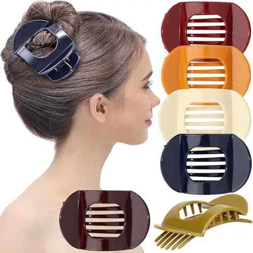Produktbild: RC ROCHE 6 Stück Große Zähne Dickes Haar Haarspangen Haarklammer die gut halten Oval Rutschfest Flach Damen Mädchen Set, Medium Klassisch Multifarben