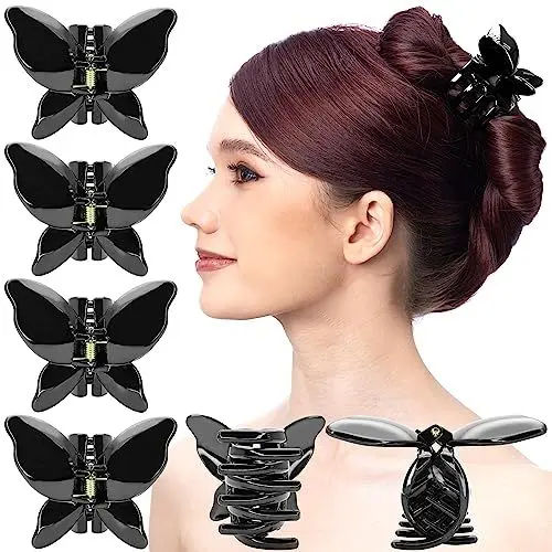 Produktbild: RC ROCHE 6 Stück Schmetterling Haarspange Haarklammer Damen Clip Haarhalter Starker Halt, Medium Schwarz