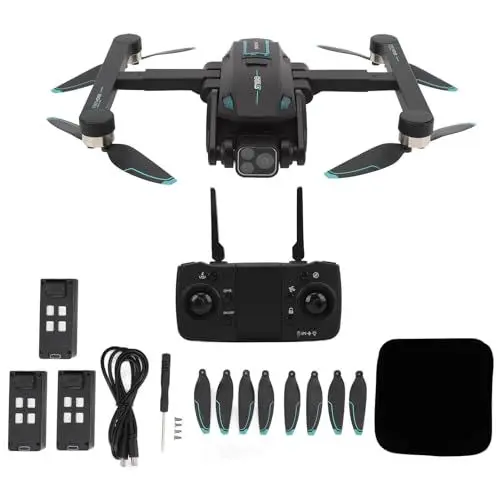 Produktbild: RC-Drohne mit GPS, um 180° Verstellbare Kamera, HD-Dual-Kamera, Faltbar, 8 LED-Leuchten, Hindernisvermeidung (Dreifache Batterie)