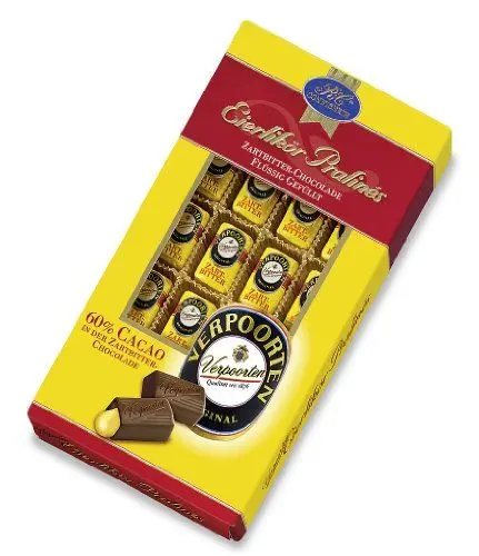 Produktbild: RCP Verpoorten Eierlikör Pralinés Zartbitter – 1 x 200 g – Alkoholhaltige Pralinen aus Zartbitter-Schokolade mit flüssiger Füllung
