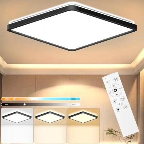 Produktbild: RDGOOD 18W LED Deckenleuchten Dimmbar mit Fernbedienung, 1800lm Deckenlampe led Dimmbar 3000-6500K, Slim Flach Panel Für Wohnzimmer Schlafzimmer Kinderzimmer Flur Küche Keller Diele Balkon 22*22x2,5cm