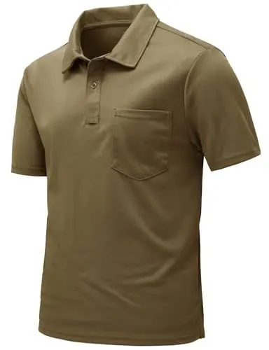 Produktbild: Rdruko Poloshirt Herren Kurzarm mit Brusttasche Polohemd T-Shirts Sommer Golf Polo Shirt Slim Fit für Männer-Braun L