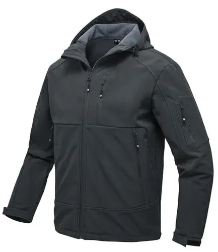 Produktbild: Rdruko Softshelljacke Herren Wasserdicht Gefütterte Winterjacke Funktionsjacke mit Fleece Outdoorjacke Winddichte Freizeitjacke für Wandern Fahrrad Camping(Dunkelgrau, L)