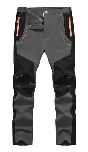 Produktbild: Rdruko Wanderhose Herren Lang Outdoorhose Wasserdicht Trekkinghose Leichte Atmungsaktive Funktionshose Schnelltrocknend mit Reißverschluss Taschen (Dunkelgrau, 36)