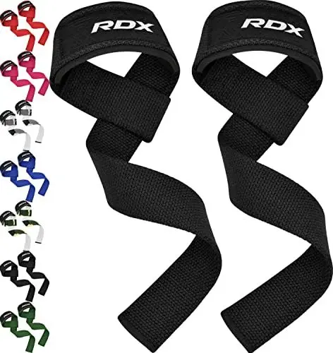 Produktbild: RDX Zughilfen Krafttraining Lifting Straps, 60CM Lang Profi Gym Bodybuilding Kreuzheben Gewichtheben Zubehör, 5MM Gepolstert Handgelenkschutz Griff, Fitness Powerlifting Deadlift Grip, Männer Frauen
