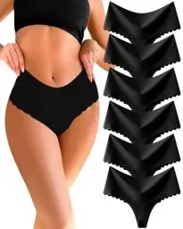 Produktbild: READY TO LOVE Seamless String Tanga Damen High Waist Nahtlose UnterwäSche Frauen Bauchweg String Tanga Hohe Taille Unsichtbare Unterhosen Damen Gewellte Kante Slips Damen Mehrpack No Show Thong 6 Pack