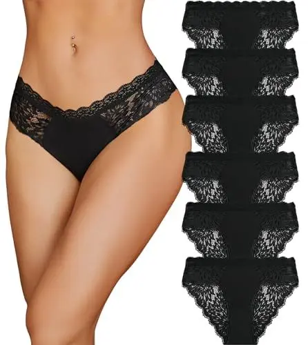 Produktbild: READY TO LOVE Unterhosen Damen Baumwolle Spitzen Unterwäsche Frauen Sexy Slip Atmungsaktiv Hipster Pantys Damen Underwear Women Schlüpfer Mehrpack 6