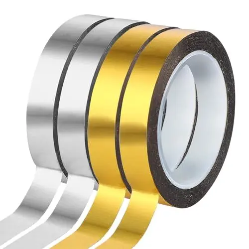 Produktbild: ReaJoys Selbstklebende Metallic Klebeband 4 Rollen Metallic Craft Dekorative Klebeband Fliesennahtband für Geschenkverpackung Wand Deko 10 mm x 50 m