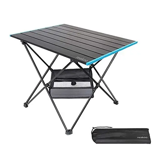 Produktbild: reakoo Campingtisch Klappbar mit Aluminium-Tischplatte, Ultraleicht, Kompakt, Camping Tisch Faltbar mit Tragetasche für Outdoor, Strand, Grillen, Picknick, Kochen, Festival