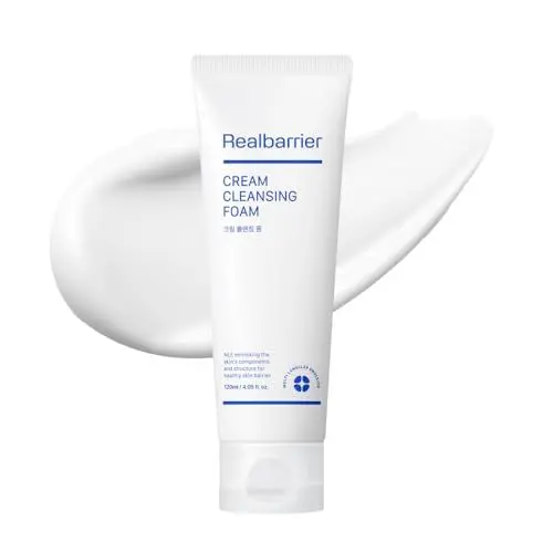 Produktbild: Real Barrier Cream Cleansing Foam 120ml, Sanfter, sulfatfreier Gesichtsreiniger mit Aminosäuren und Ceramiden, Feuchtigkeitsspendend, Schutz für die Hautbarriere, Koreanische Gesichtsreinigung