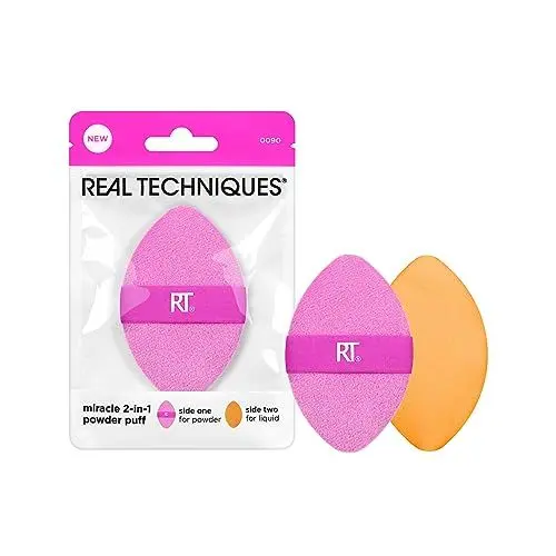 Produktbild: Real Techniques Miracle 2-in-1-Puderquaste, doppelseitiger Puderquast in voller Größe, wendbares Gummiband, Make-up-Schwamm und Puderquaste mit präziser Spitze,1 Stück