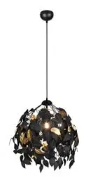 Produktbild: Reality Leuchten Pendelleuchte Leavy R10461932, Metall schwarz, Schirm Kunststoff schwarz/goldfarbig, exkl. 1x E27
