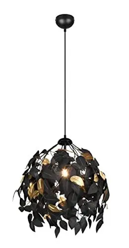 Produktbild: Reality Leuchten RL LIVE YOUR LIGHT Pendelleuchte Leavy R10461932, Metall schwarz, Schirm Kunststoff schwarz/goldfarbig, exkl. 1x E27