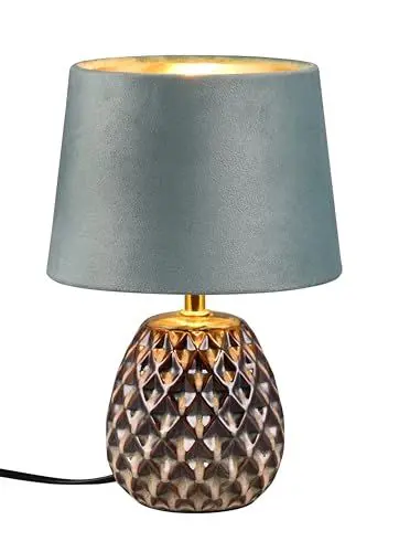 Produktbild: Reality Leuchten Tischleuchte Ariana R51531015, Sockel Keramik Grün, Schirm Samt Grün/Goldfarbig, exkl. 1x E14