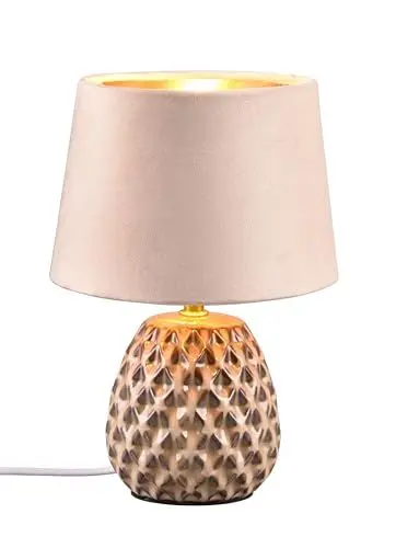 Produktbild: Reality Leuchten Tischleuchte Ariana R51531044, Sockel Keramik Beige, Schirm Samt Beige/Goldfarbig, exkl. 1x E14