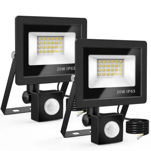 Produktbild: Realky LED Strahler mit Bewegungsmelder, 20W 2000LM Außenstrahler 6500K Kaltweiß Scheinwerfer LED Fluter IP65 Wasserdichter, Aussenlampe mit Bewegungsmelder für Garten, Innenhöfe, Garage (2er-Pack)