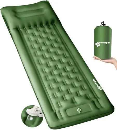 Produktbild: Realtopdo Isomatte Selbstaufblasend Camping, 12CM hoch Camping Isomatte Kleines Packmaß mit Fußpumpe und Kopfkissen, Wasserdicht Aufblasbare Luftmatratze Camping Matratze für 4 Jahreszeiten