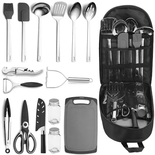 Produktbild: ReaNea Camping Essentials Zubehör Campingausrüstung Must Haves, Kochutensilien Set Camping KücheBackpacking Supplies Camper Gadgets Reisen Picknick Geschenke