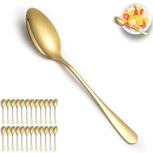 Produktbild: ReaNea Gold Esslöffel 24 Stück, Edelstahl Titan Vergoldung Tischlöffel, Suppenlöffel, Verwendung für Zuhause, Restaurant, Hochzeit, Partys, Veranstaltungen, Christmax