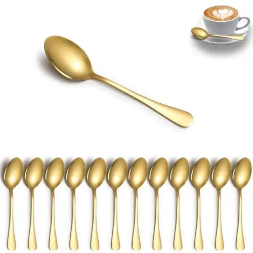 Produktbild: ReaNea Gold Teelöffel 12er Set, Edelstahl Dessertlöffel, Kaffeelöffel, Rührlöffel, Latte Löffel für Zuhause, Restaurant, Hotel, Hochzeit, Event, Partys